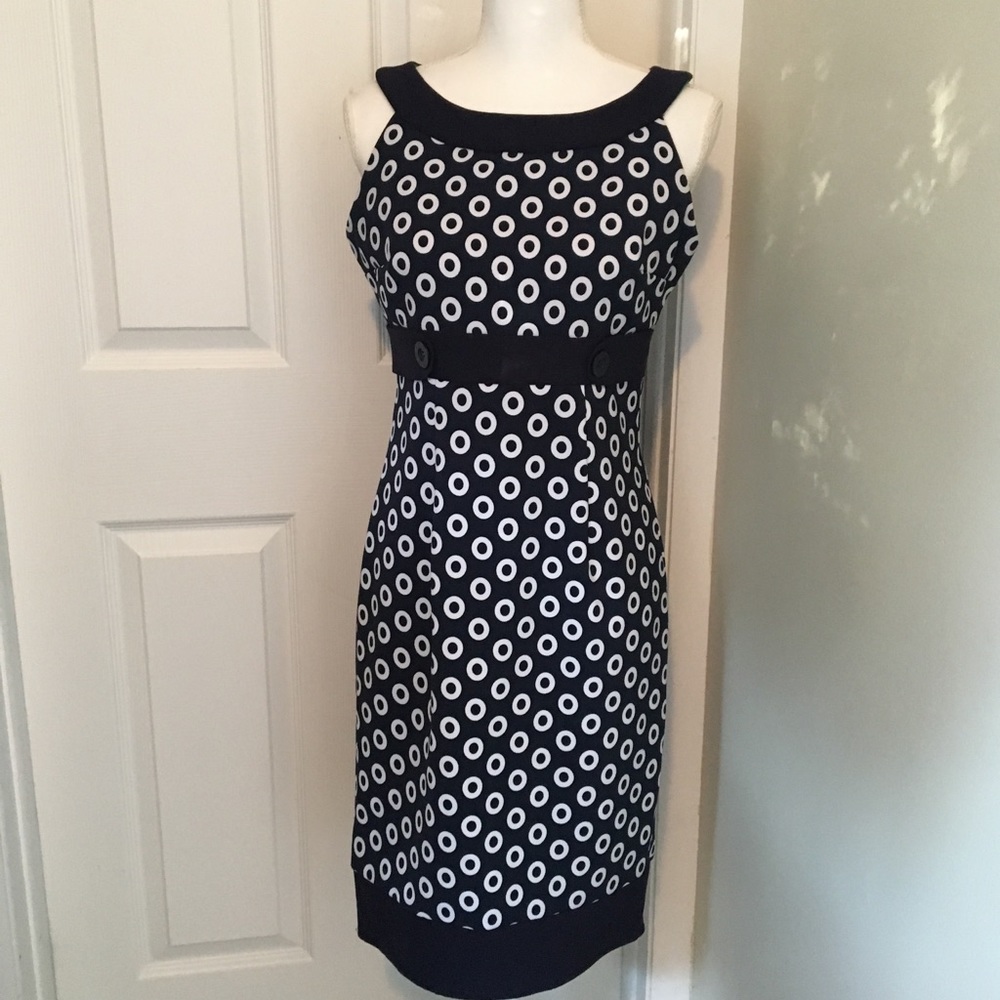 LONDON TIMES Navy and White Sleeveless Dress